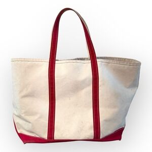 VTG 1980s L.L. Bean Boat and Tote XL Red Canvas Open Bag USA Freeport PATINA